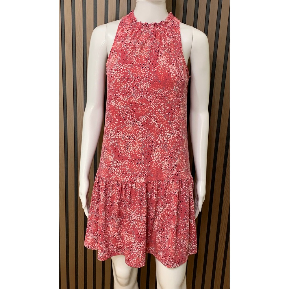 Banana Republic Coral Pink Abstract Print Ruffle Hem Halter Shift Dress XS
